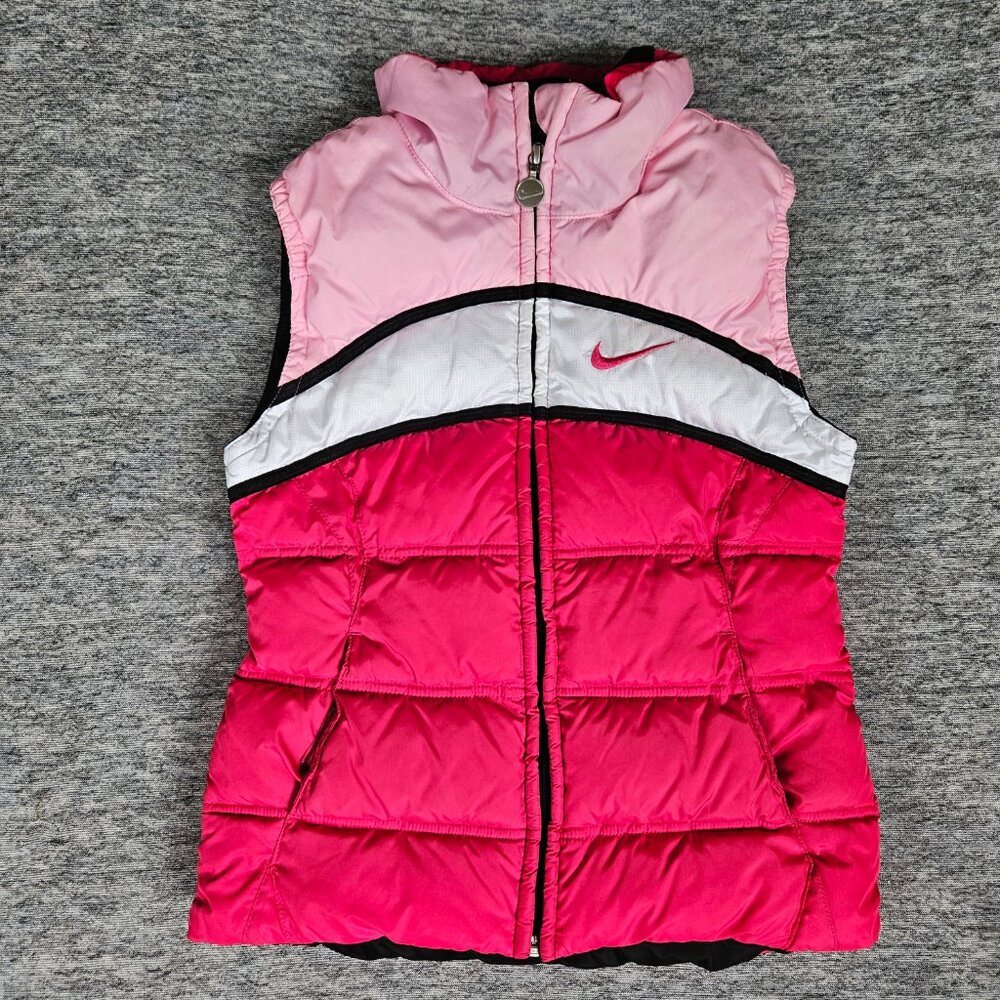 Nike Girls ColorBlock Puffer Vest Black White Pink Size Medium 10/12 Gorpcore